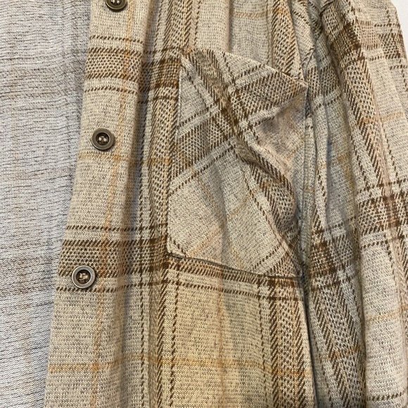 Kontrol Brown Plaid Button Down Hooded 3/4 Sleeve Front Pocket Shirt  L - Picture 3 of 4